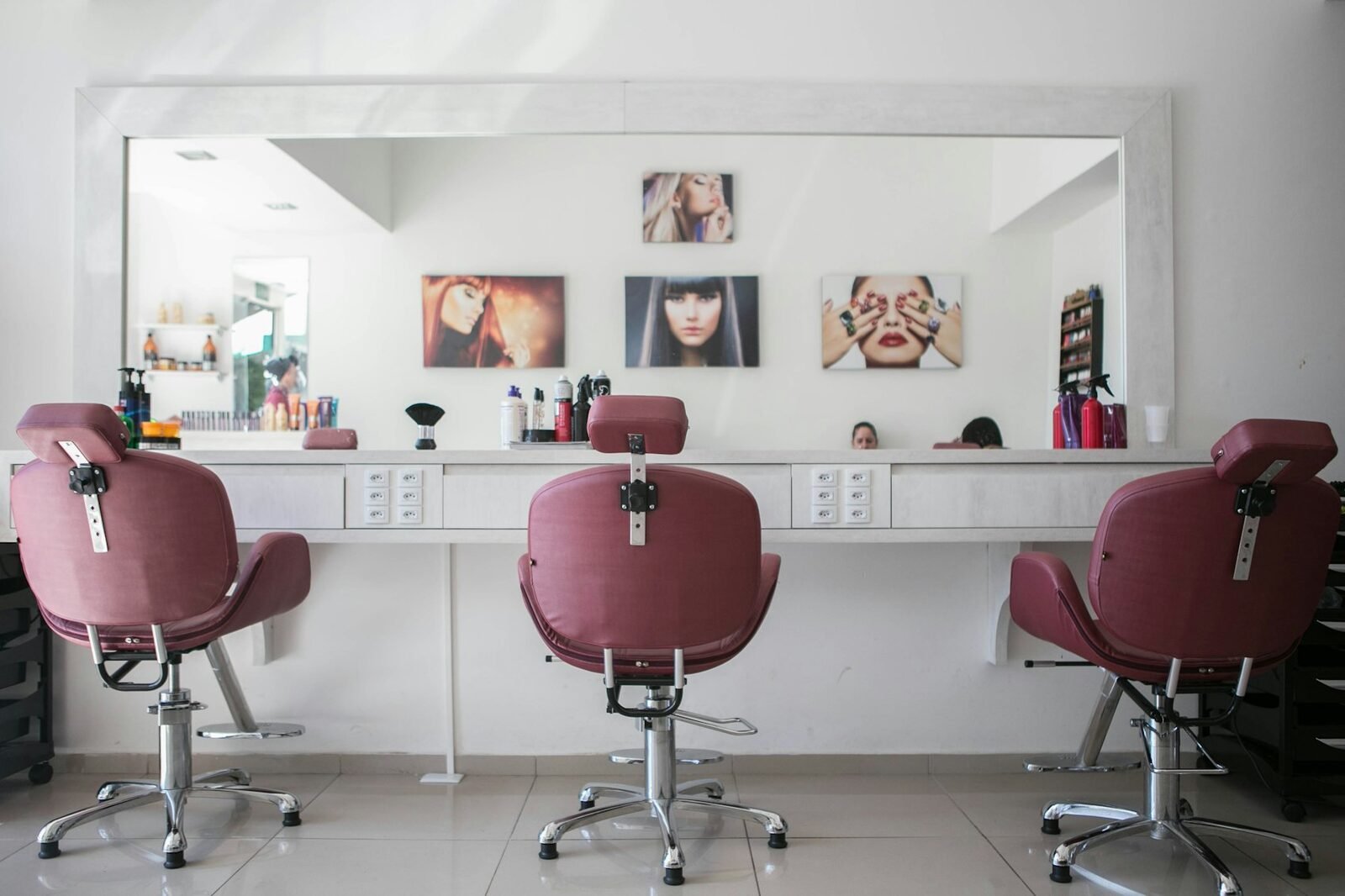 A modern salon styling area