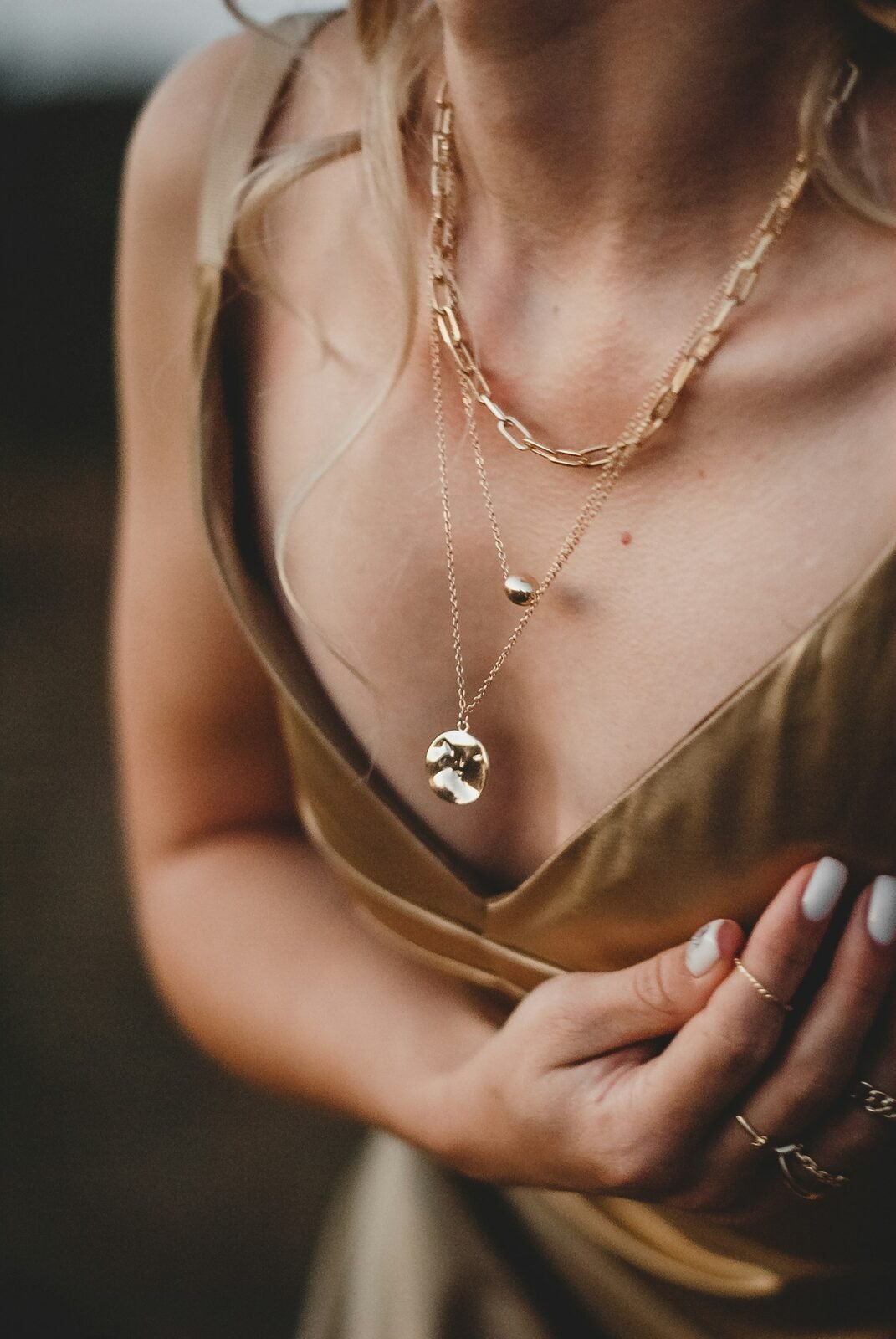 A necklace on a model