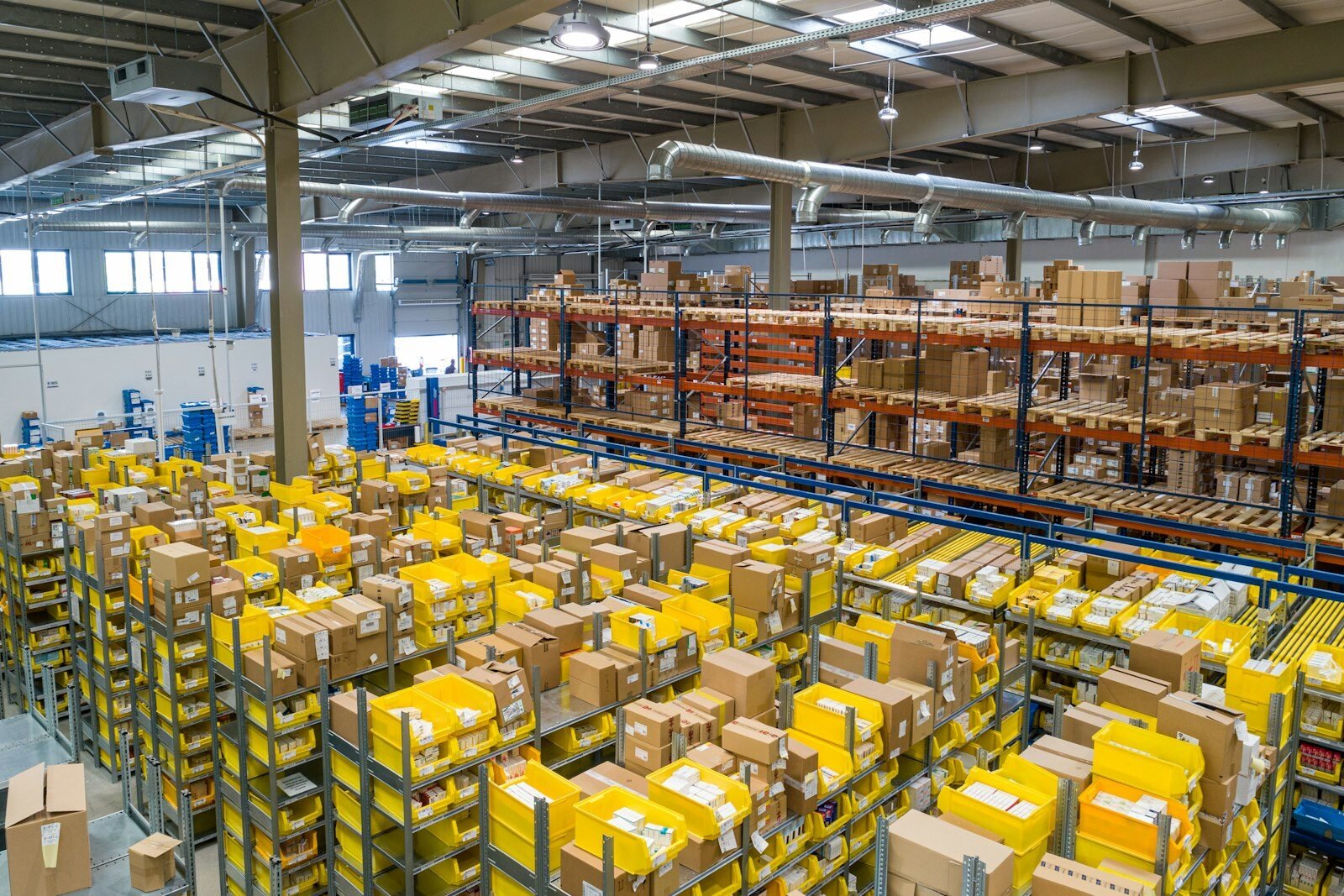 Rows of stock in a distribution warehouse
