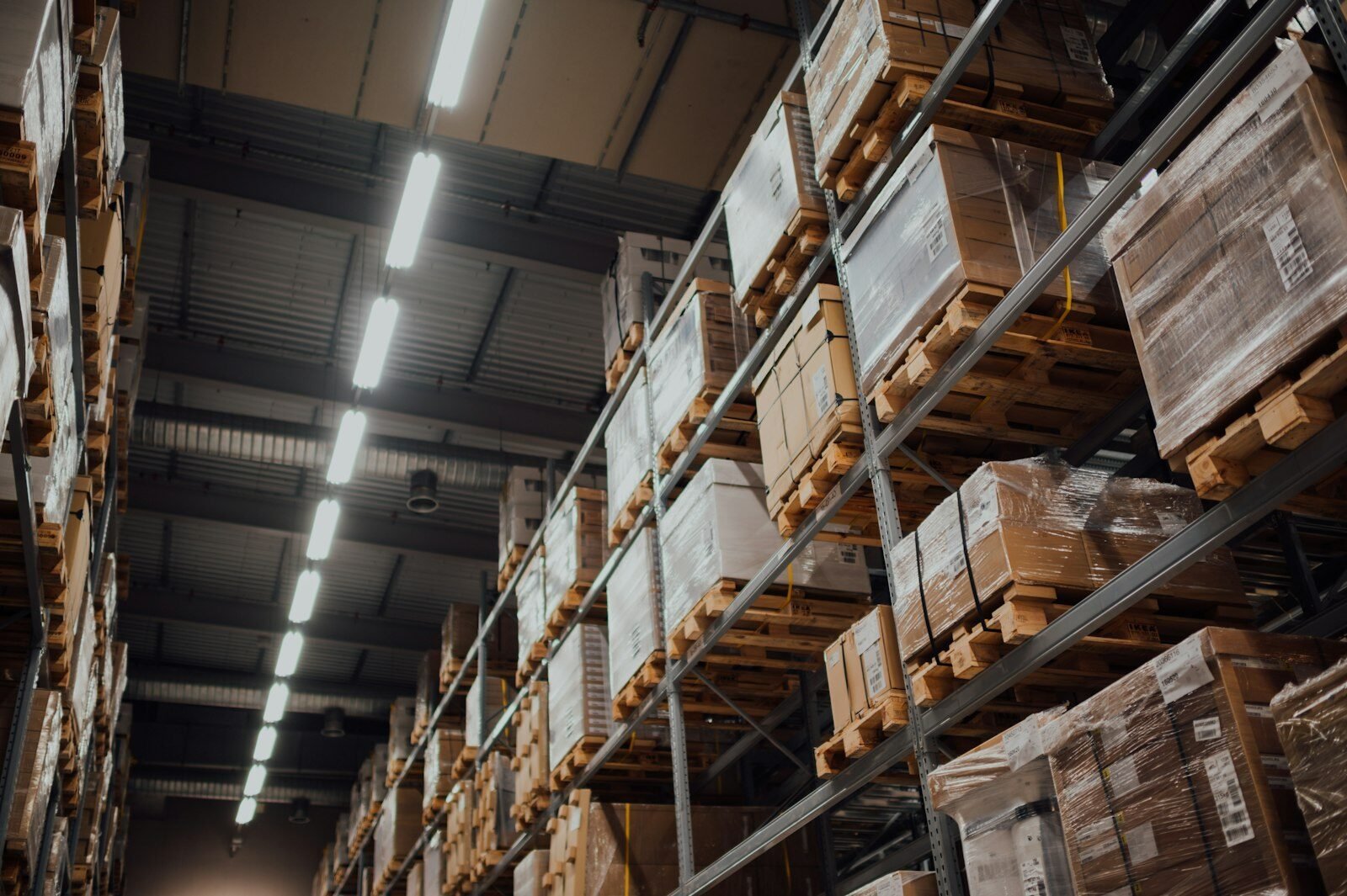 An aerial view of a warehouse pick-and-pack area